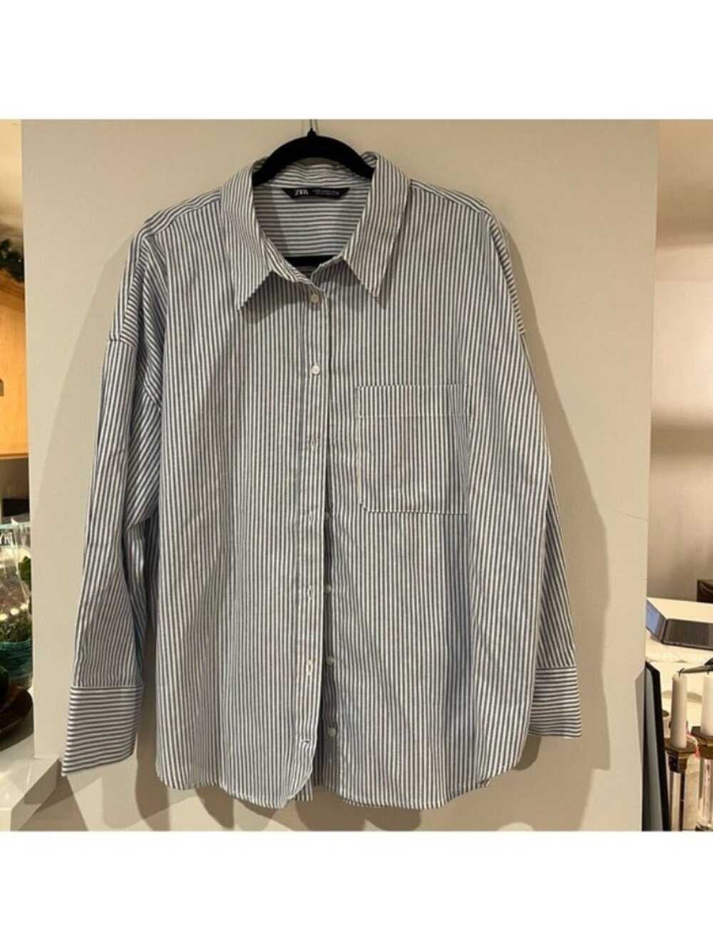 Zara Cotton Blend Striped Button Down Shirt Size XXL